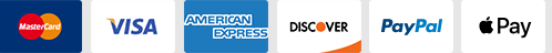 We Accept Visa, Mastercard, American Express, Discover, PayPal, and Apple Pay